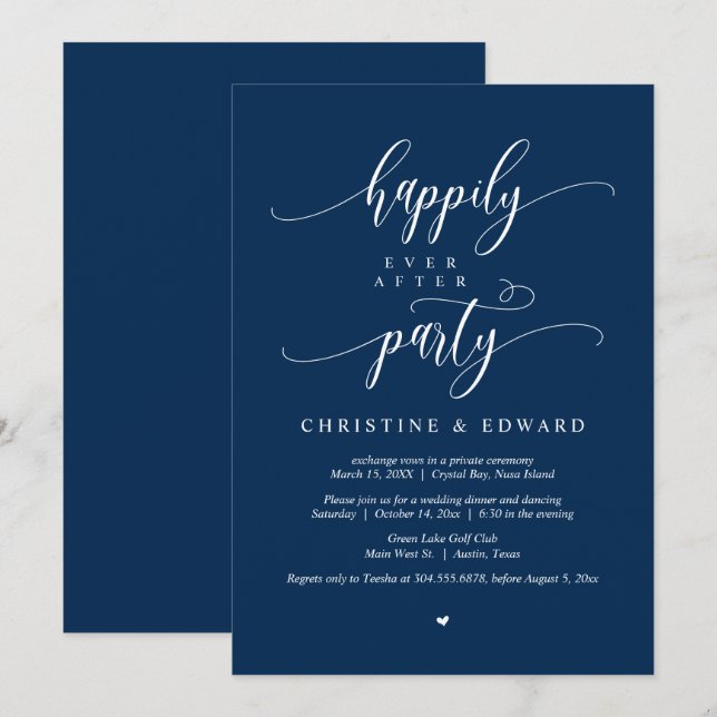 Wedding Elopement, Happily Ever After Party Invita Invitation (Front/Back)