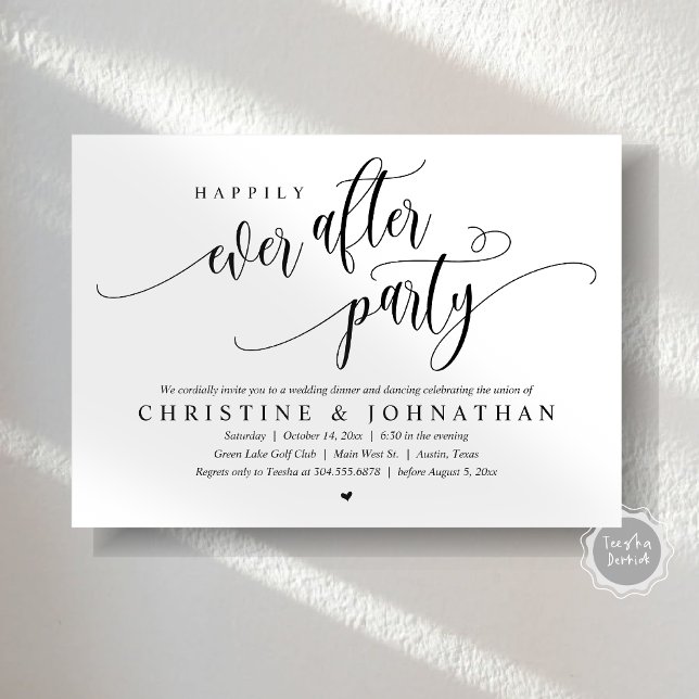 Wedding Elopement, Happily Ever After Party  Invitation (Wedding Elopement, Happily Ever After Party Invitation Card, Modern Contemporary, PDF)