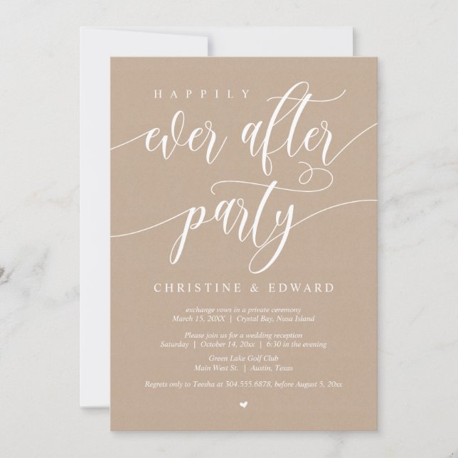 Wedding Elopement, Happily Ever After Party, Kraft Invitation (Front)