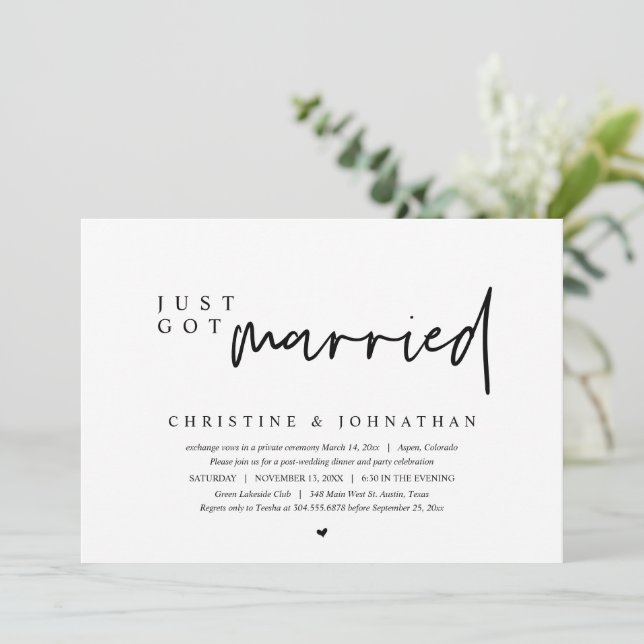 Wedding Elopement, Just Got Married Invitation (Standing Front)