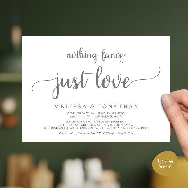 Wedding Elopement, Nothing Fancy Just Love Dinner Invitation (Wedding Elopement, Nothing Fancy Just Love Dinner Invitation Card, PDF, Rustic Cottage Dark Grey)