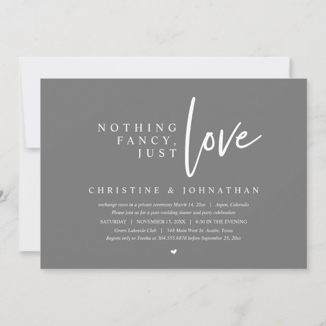 Wedding Elopement, Nothing Fancy, Just Love Invitation (Front)