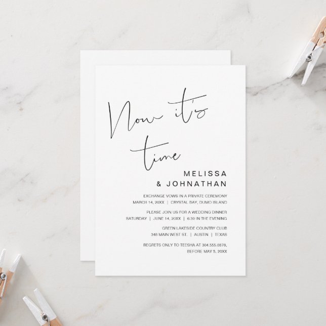 Wedding Elopement, Now it's time  Invitation (Front/Back In Situ)