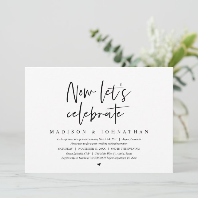 Wedding Elopement, Now Let's Celebrate Invitation (Standing Front)