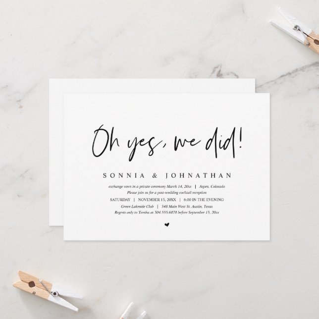 Wedding Elopement, Oh Yes, We did Invitation (Front/Back In Situ)