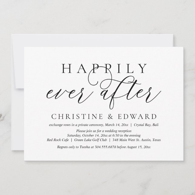 Wedding Elopement Party, Happily Ever After Invitation (Front)