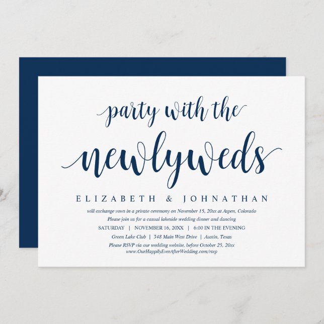 Wedding Elopement, Party with the Newlyweds Invita Invitation (Front/Back)