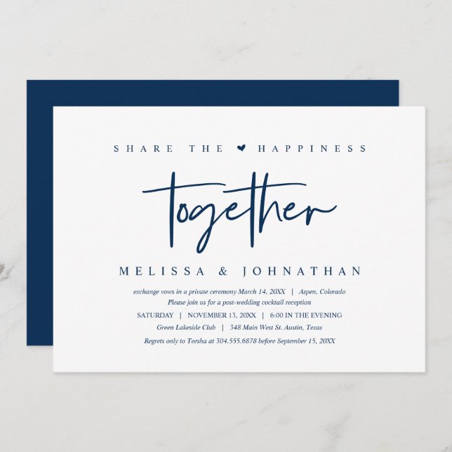 Wedding Elopement, share happiness together Invita Invitation (Front/Back)