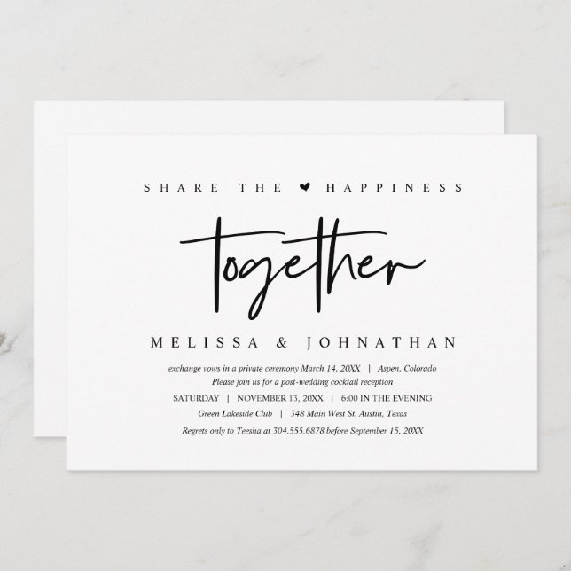 Wedding Elopement, share happiness together Invitation (Front/Back)
