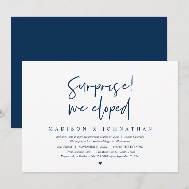 Wedding Elopement, Surprise, we eloped Invitation (Front/Back)