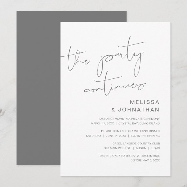 Wedding Elopement, The Party Continues Invitation (Front/Back)