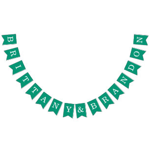 Wedding Emerald Green Simple Bride and Groom Names Bunting Flags