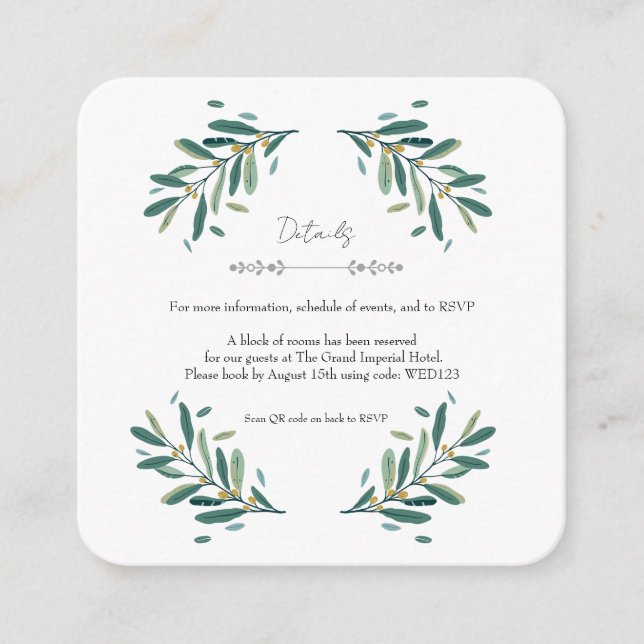 Wedding Enclosure Card Watercolor Olive (Front)