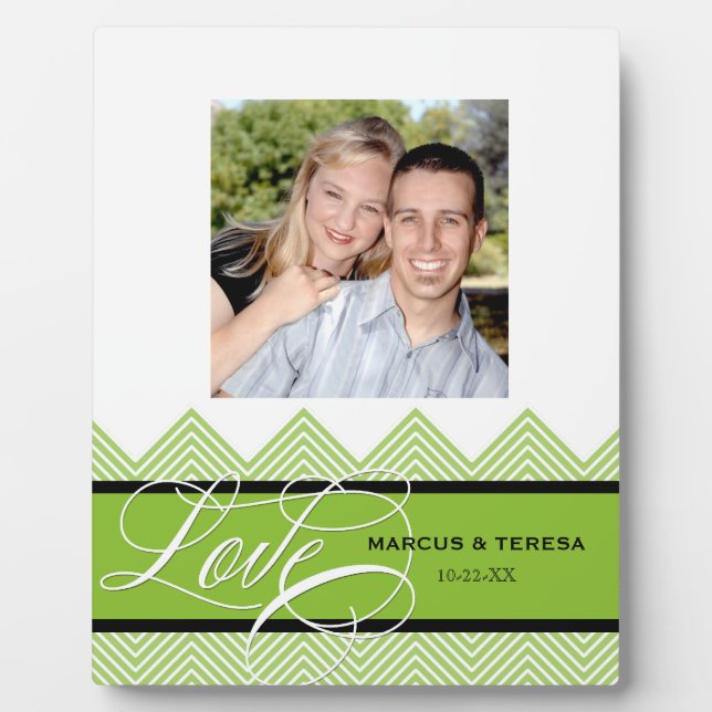 Wedding Engaged Chic Chevron Modern Personalized Plaque (Front)