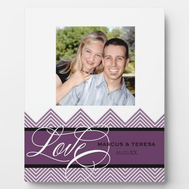 Wedding Engaged Chic Chevron Modern Personalized Plaque (Front)