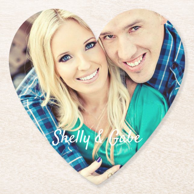 Wedding Engaged Couple Custom Personalized Paper Coaster (Front)