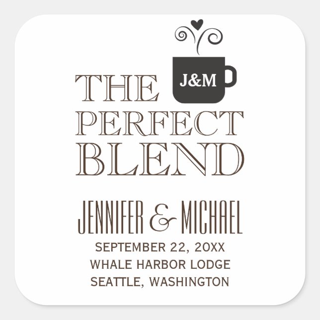 Wedding Engagement Coffee Tea Favour Square Sticker (Front)