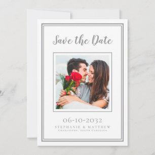 Wedding Engagement Couple Photo Modern White Grey Save The Date