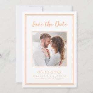 Wedding Engagement Couple Square Photo Peach White Save The Date