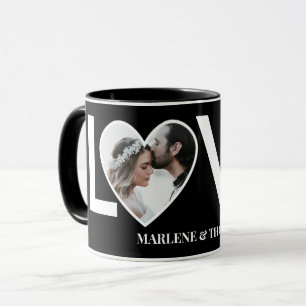 Wedding Engagement Custom Photo Black Heart Frame Mug