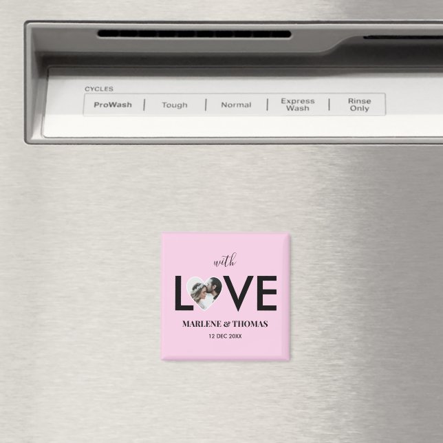 Wedding Engagement Custom Photo Pink Heart Frame Magnet (In Situ (Dishwasher))