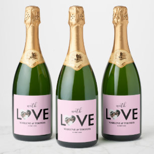 Wedding Engagement Custom Photo Pink Heart Frame Sparkling Wine Label
