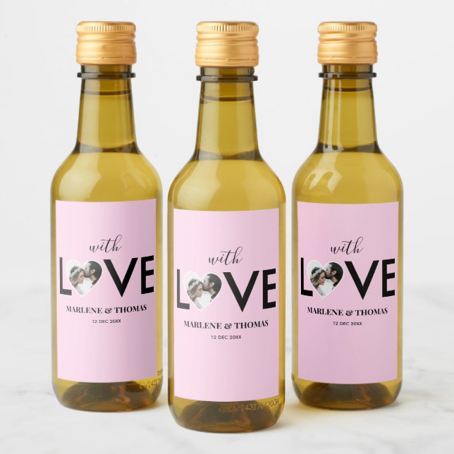 Wedding Engagement Custom Photo Pink Heart Frame Wine Label (Bottles)