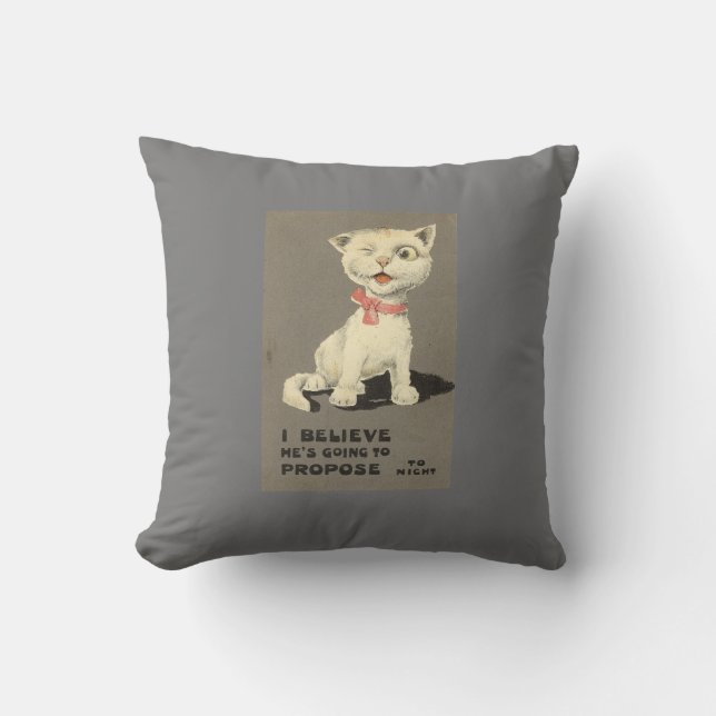 WEDDING ENGAGEMENT GIFT PILLOW, VINTAGE CAT THROW PILLOW (Front)