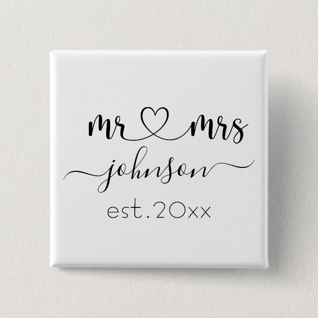 Wedding Engagement Heart Mr Mrs Personalized Name  2 Inch Square Button (Front)