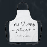Wedding Engagement Heart Mr Mrs Personalized Name Apron<br><div class="desc">Mr. and Mrs. personalized last name or surname with cute girly heart cooking apron with customized name and established date which makes a personalized and special gift for a wedding,  anniversary,  Christmas or engagement gift.</div>