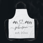 Wedding Engagement Heart Mr Mrs Personalized Name Apron<br><div class="desc">Mr. and Mrs. personalized last name or surname with cute girly heart cooking apron with customized name and established date which makes a personalized and special gift for a wedding, anniversary, Christmas or engagement gift.</div>
