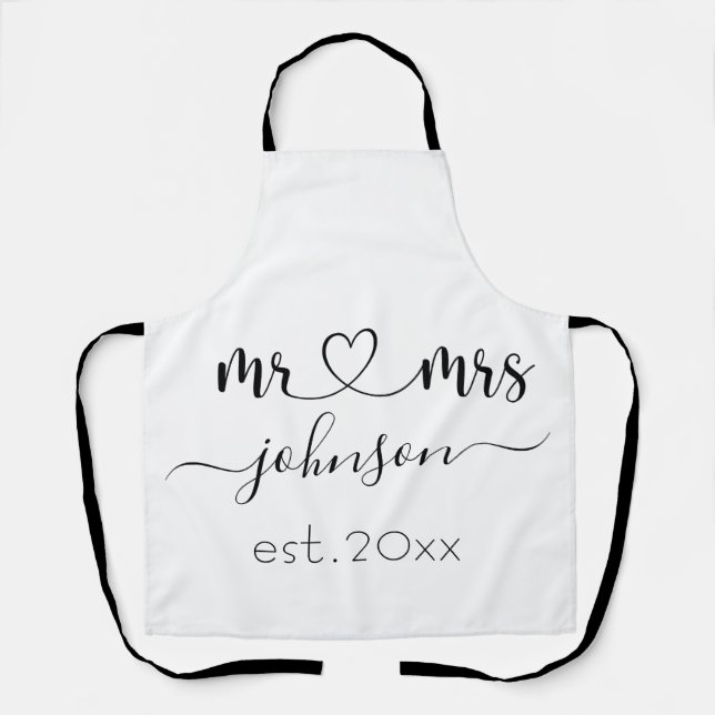 Wedding Engagement Heart Mr Mrs Personalized Name Apron (Front)
