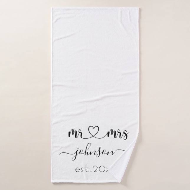 Wedding Engagement Heart Mr Mrs Personalized Name  Bath Towel (Bath Towel)