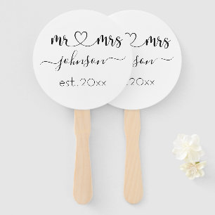 Wedding Engagement Heart Mr Mrs Personalized Name Hand Fan