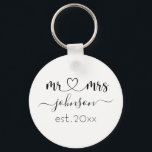 Wedding Engagement Heart Mr Mrs Personalized Name Keychain<br><div class="desc">Mr. and Mrs. personalized last name or surname with cute girly heart keychain wedding favor with customized name and established date which makes a personalized and special gift for a wedding,  anniversary,  Christmas or engagement gift.</div>
