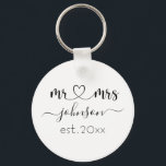 Wedding Engagement Heart Mr Mrs Personalized Name Keychain<br><div class="desc">Mr. and Mrs. personalized last name or surname with cute girly heart keychain wedding favor with customized name and established date which makes a personalized and special gift for a wedding,  anniversary,  Christmas or engagement gift.</div>