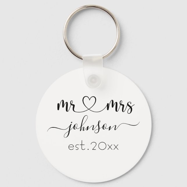 Wedding Engagement Heart Mr Mrs Personalized Name Keychain (Front)