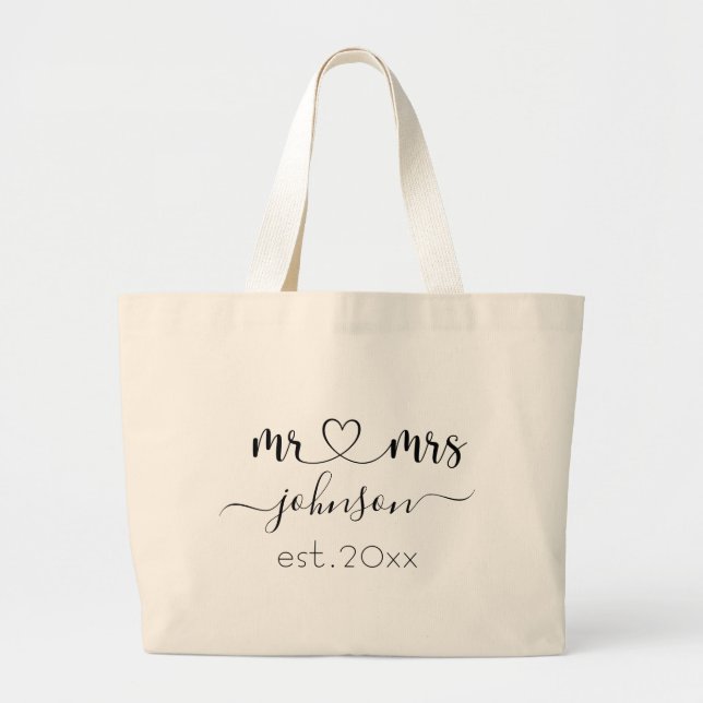 Wedding Engagement Heart Mr Mrs Personalized Name  Large Tote Bag (Front)