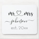 Wedding Engagement Heart Mr Mrs Personalized Name Mouse Pad<br><div class="desc">Mr. and Mrs. personalized last name or surname with cute girly heart mouse pad with customized name and established date which makes a personalized and special gift for a wedding,  anniversary,  Christmas or engagement gift.</div>