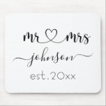 Wedding Engagement Heart Mr Mrs Personalized Name Mouse Pad<br><div class="desc">Mr. and Mrs. personalized last name or surname with cute girly heart mouse pad with customized name and established date which makes a personalized and special gift for a wedding,  anniversary,  Christmas or engagement gift.</div>
