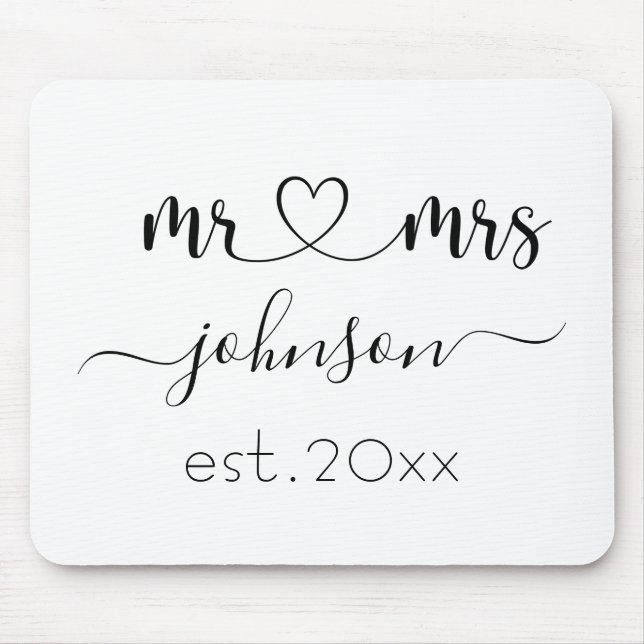 Wedding Engagement Heart Mr Mrs Personalized Name Mouse Pad (Front)
