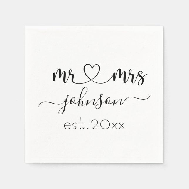 Wedding Engagement Heart Mr Mrs Personalized Name Napkin (Front)