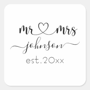 Wedding Engagement Heart Mr Mrs Personalized Name  Square Sticker