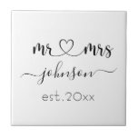 Wedding Engagement Heart Mr Mrs Personalized Name Tile<br><div class="desc">Mr. and Mrs. personalized last name or surname with cute girly heart ceramic tile with customized name and established date which makes a personalized and special gift for a wedding,  anniversary,  Christmas or engagement gift.</div>