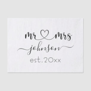 Wedding Engagement Heart Mr Mrs Personalized Name Tissue Paper