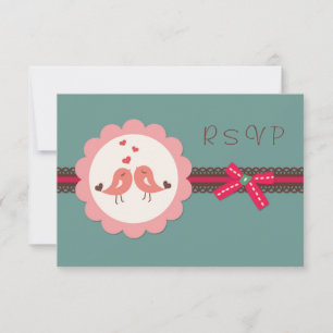 Wedding, Engagement Love birds, heart RSVP Invite