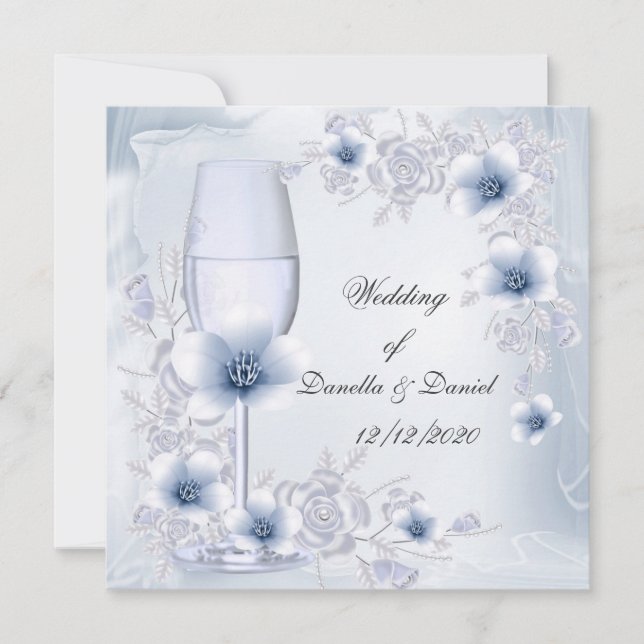 Wedding Engagement or Anniversary Blue Silver Invitation (Front)