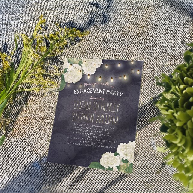Wedding Engagement Party Hydrangeas String Lights Invitation (Creator Uploaded)