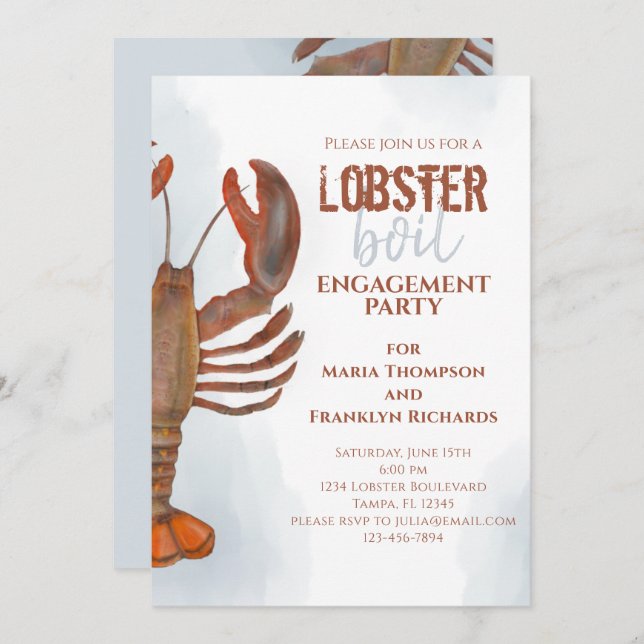 Wedding Engagement Party Simple Lobster Boil Invitation (Front/Back)