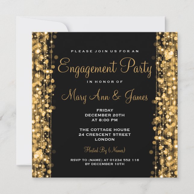 Wedding Engagement Party Sparkles Gold Invitation (Front)